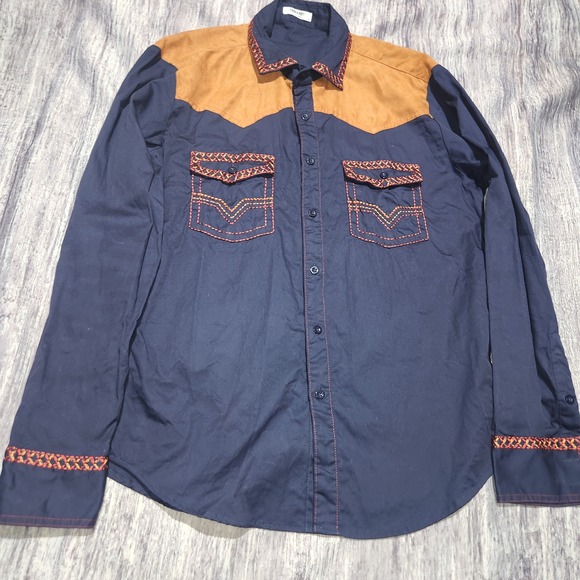 Mens Western Shirt Long Sleeve Button Up Embroidered Cowboy Rodeo Style Medium - Picture 1 of 6